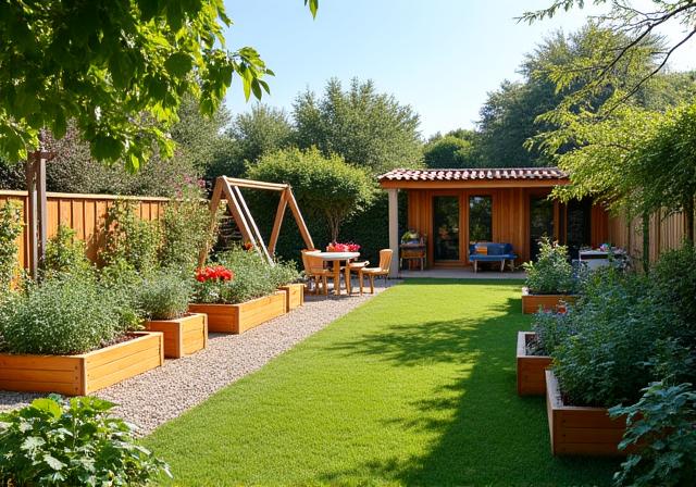 Jardin familial fonctionnel et esthétique à Beaune après la transformation par Verdant Conseils.